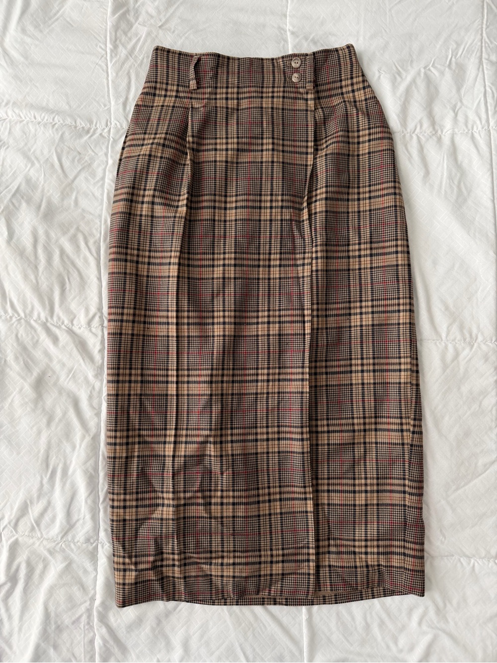 Vtg Talbots 100% Wool Glen Plaid Pencil Midi Skirt 8 USA Secretary Academia 90s
